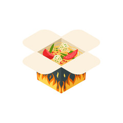Asian Noodle Box with Flaming Sides, Food Delivery Concept