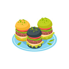Colorful Miniature Burgers on a Blue Plate