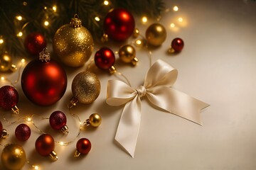 Festive Arrangement with Shiny Baubles and String Lights