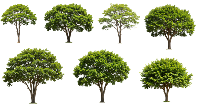 Collection of Diverse Trees on White Background A Variety of Tree Types for Creative Design