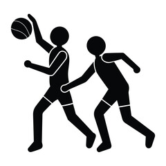 Two People Playing Basketball Pictogram Isolated on White