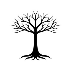 Bare tree silhouette against white on transparent background