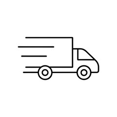 Outline delivery truck moving fast on transparent background