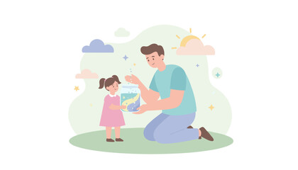 Father and daughter share a magical moment creating dreams in a jar Childhood wonder and family bonding