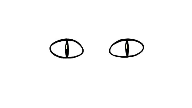 Eyes transform into snake or cat eyes. Hand drawn flat doodle moving eyes emoji. Facial expression. Black outline, line art style frame by frame turn into vertical pupils. Alpha channel