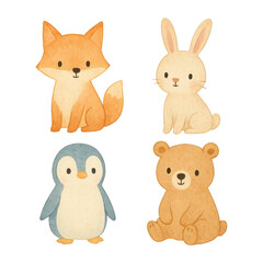 Fototapeta premium PNG Cute watercolor animal illustrations