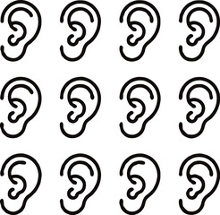 Clean black and white vector illustration of ear icons like 3.eps