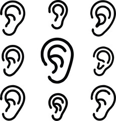 Clean black and white vector illustration of ear icons like 2.eps