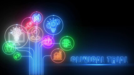 Clinical Trial Concept with Glowing Neon Icons and Text on Dark Background research medical - Powered by Adobe
