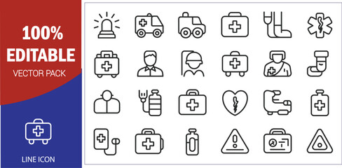 Medical Line Icons Set Ambulance First Aid Kit And Broken Heart Keywords: medical, health