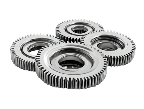 Stack of four shiny metallic gears