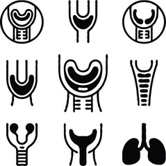 Clean black and white vector illustration of throt icons like 6.eps