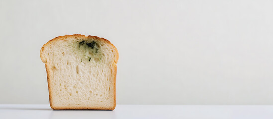 Moldy Bread: A slice of bread with visible green mold. Illustrates food spoilage and the importance of proper storage to prevent fungal growth.
