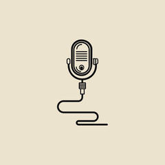 Vintage microphone outline on beige background for music industry designs, retrothemed projects, sound recording marketing materials, and podcast cover art.
