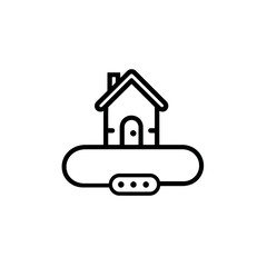 House on rectangle with 3 dots, conceptual architectural design illustration for real estate, construction, property development, architectural services, and landscaping.