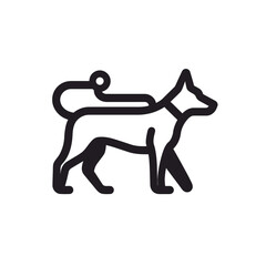 Minimalist line drawing of a dog with a leash, perfect for pet care blogs, dog training materials, and veterinary clinics.