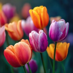 Fototapeta premium Vibrant Tulip Garden - A Colorful Springtime Floral Display.