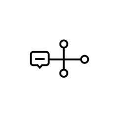 A minimalist line art icon representing a chat bubble connected to a network of nodes.
