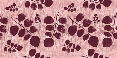 Multicolored abstract seamless background with leaves, suitable for printing on fabric, paper. Colorful texture with floral leaves.