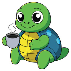 Turtle Enjoying Coffee Break Vector Illustration EPS