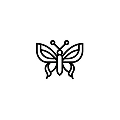 Minimalist butterfly illustration with symmetrical wings and antennae.