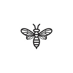A simple, stylized black and white line drawing of a bee.