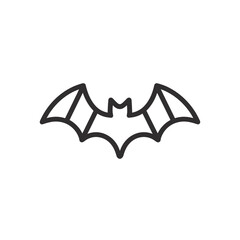 Simple outline illustration of a bat with spread wings, perfect for Halloween or nature themes.