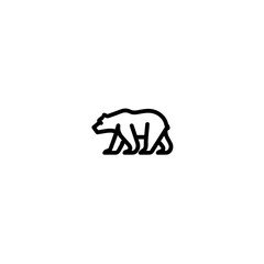 Simple line drawing of a bear walking to the left on a white background.