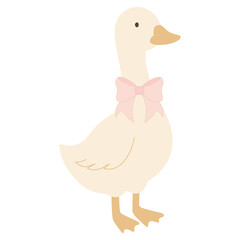 Cute white goose wearing a pink bow