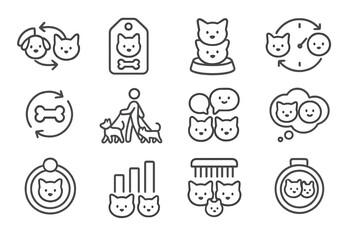 Fototapeta premium Grooming sync chart walk playtime vector pack icons icon pet dial management