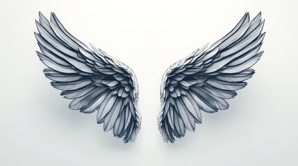 Fototapeta premium Pair of Detailed Angel Wings Against White Background