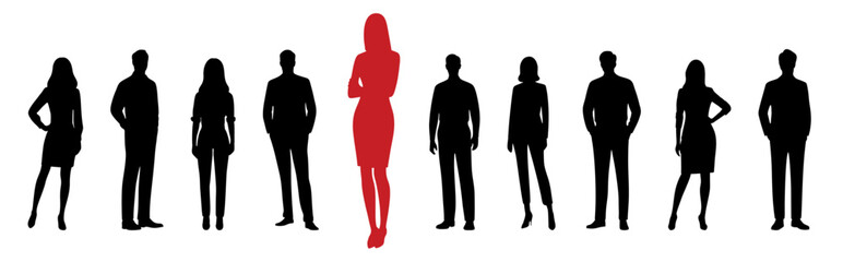 Set of silhouette illustrations of multiple people standing