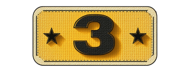 Textured badge with "3" and stars on yellow background