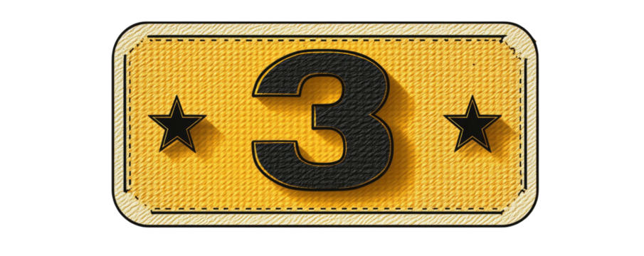 Textured badge with "3" and stars on yellow background - Powered by Adobe