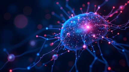 Futuristic glowing neuron network digital brain design