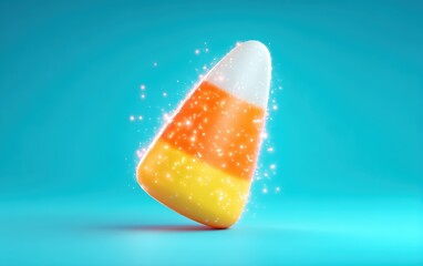 A yellow and white candy cane is lit up with sparkles