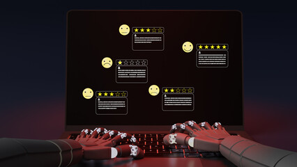 The business man evaluate five star rating on benifit revenue growth floating on screen