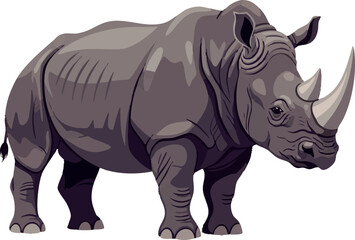 Obraz premium Detailed Grey Rhinoceros Standing Proudly Vector Illustration, Side View