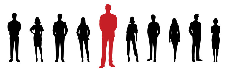 Silhouette of a group of business people on a white background
