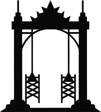 Thai Giant Swing Sao Ching Cha Silhouette Bangkok Landmark Traditional Ceremony Arch Black Vector Illustration