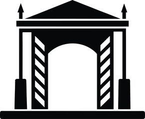 Classic black silhouette of an archway with pillars columns a triangular roof and pointed finials building structure