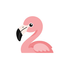 Cute pink flamingo head vector icon. Tropical bird profile cartoon illustration isolated.
