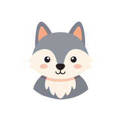 Obraz premium Cute wolf face vector icon. Adorable cartoon forest predator head illustration.
