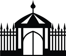 Intricate Ornate Dome Archway Silhouette Pointed Roof Decorative Entrance Architectural Structure Spiked Fence Design