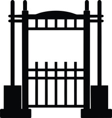 Traditional Japanese Archway Gate Silhouette Black Icon Oriental Style Entrance Design Element Wooden Structure