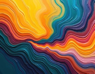 Obraz premium Colorful abstract wave pattern background. Vibrant swirling lines of paint in shades of yellow orange blue purple. Modern artistic design with fluid texture. Contemporary art piece with expressive