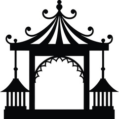 Asian pagoda silhouette vector elegant oriental garden architecture design traditional East Asian structure icon black graphic