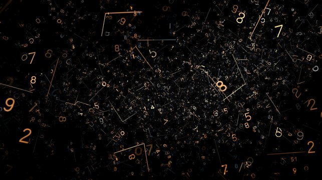 Abstract mathematical pattern with randomly scattered decimal numbers on a dark background, representing complex data and calculations.