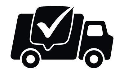 Solid black vector icon of a delivery truck with the white 