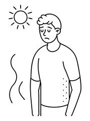 Man Standing Under Sun Feeling Dehydrated Outline EPS Illustration